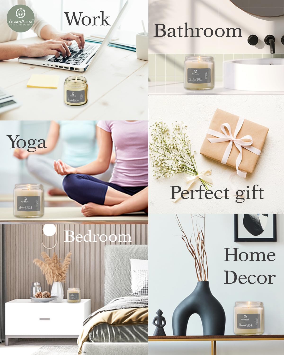 Asian Aura Scented Glass Jar Candle - 450g (Gross Wt.) - Shadowed Black |36 Hours Burn Time |Smoke-Free Aroma Candle for Home Fr